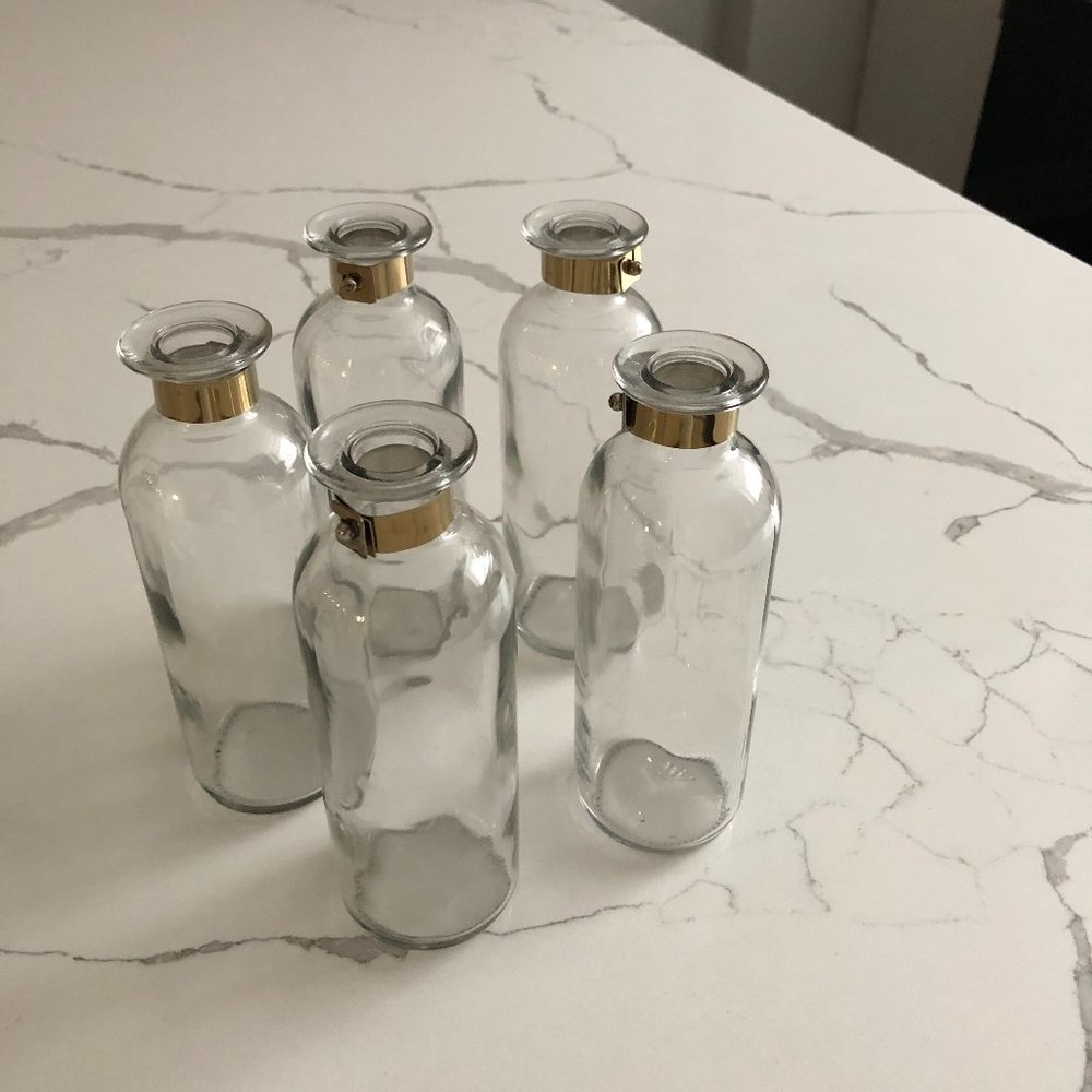 5 Small Glass and Gold Vases